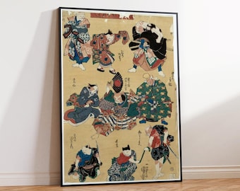 Utagawa Kuniyoshi Print Vintage Catsi Ukiyōe Woodblock Print Japanese Print Vintage Art Print Cats Wall Art Poster Print - Sizes A2/A3/A4