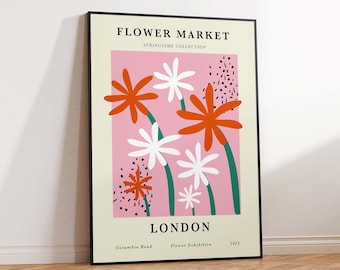 Flower Market London, Flower Market Print, Flower Market Poster, Floral Print, Flower Shop, Floral Wall Art Print, Sizes A2 A3 A4