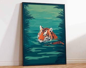 Tropical Jungle Tiger Art Print, Exotic Tiger Poster, Tiger Art Print, Tiger Art Poster, Tropical Tiger Wall Art Poster Print Sizes A2/A3/A4