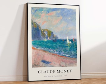 Monet Boats Below the Pourville Cliffs Print, Claude Monet Print, Monet Art Print, Monet Poster, Monet Wall Art Poster Print Sizes A2 A3 A4