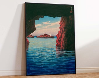 Kawase Hasui Print, Kōjaku Cavern at Oga Peninsula Vintage Japanese Art Poster, Japanese Print - Wall Art Poster Print - Sizes A2/A3/A4