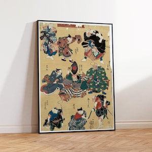 Utagawa Kuniyoshi Print Vintage Catsi Ukiyōe Woodblock Print Japanese Print Vintage Art Print Cats Wall Art Poster Print - Sizes A2/A3/A4