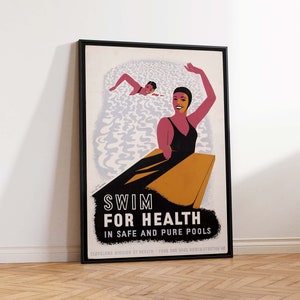 Swim For Health Swimming Art Print Swimming Poster Swimming Class Print Vintage Swimming Art Print Swim Wall Art Poster Print Sizes A2 A3 A