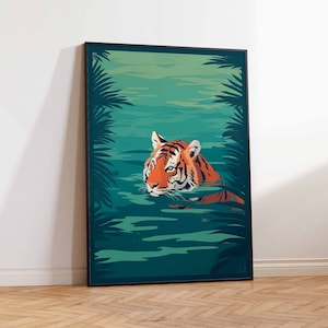 Impresión de arte del tigre de la selva tropical, cartel del tigre exótico, impresión del arte del tigre, cartel del arte del tigre, tamaño de la impresión del cartel del arte de la pared del tigre tropical A2/A3/A4