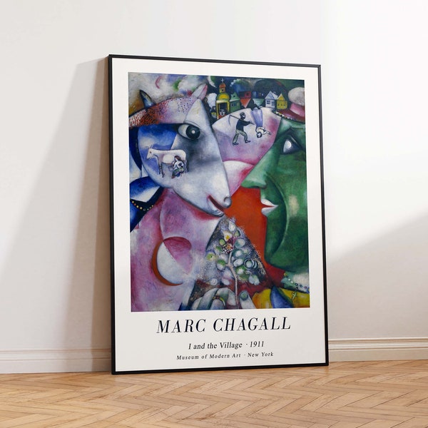 Marc Chagall Exhibition Poster, Chagall I and The Village, Museum of Modern Art, Vintage Exhibition Poster, Marc Chagall  - Sizes A2 A3 A4