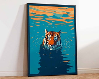 Tropical Jungle Tiger Art Print, Exotic Tiger Poster, Tiger Art Print, Tiger Art Poster, Tropical Tiger Wall Art Poster Print Sizes A2/A3/A4