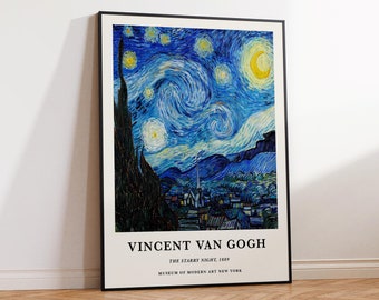 Vincent Van Gogh Poster Print, Van Gogh The Starry Night Print, Van Gogh Vintage Art, Van Gogh Print, Van Gogh Wall Art Print Sizes A2 A3 A4