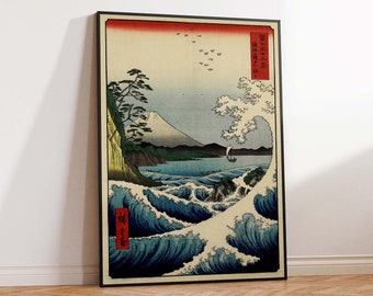 Utagawa Hiroshige Art, The Sea off Satta Suruga Province, Vintage Japanese Art Print, Japanese Print, Wall Art Poster Print - Sizes A2/A3/A4