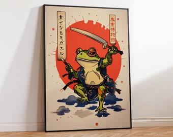 Funny Frog Poster, Vintage Japanese Frog Art, Vintage Frog Print, Funny Frog Print, Dancing Frog, Frog Print, Gift, Wall Art  Sizes A2 A3 A4