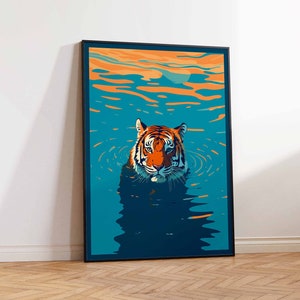Tropical Jungle Tiger Art Print, Exotic Tiger Poster, Tiger Art Print, Tiger Art Poster, Tropical Tiger Wall Art Poster Print Sizes A2/A3/A4