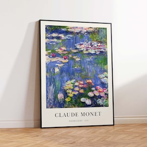Monet Water Lilies Print, Claude Monet Print, Monet Floral Poster, Monet Vintage Poster,  Monet Art Wall Art Poster Print -  Sizes A2 A3 A4