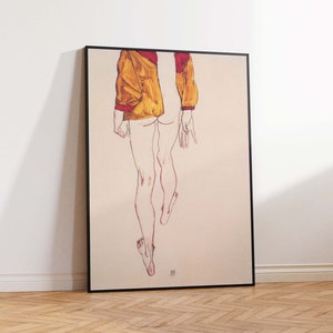 Egon Schiele-Standing Half-Nude with a Brown Shirt (1913) Schiele Poster Print - Fine Art Gift Idea - Wall Art Poster Print - Sizes A2/A3/A4