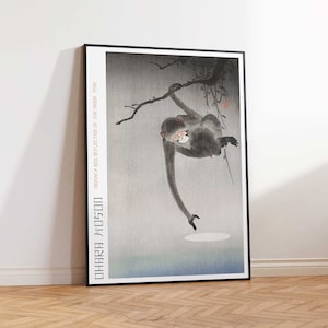 May include: A black and white print of a monkey hanging from a branch, with the text "OHIRA SOSON" and "MONKEY SEEING REFLECTION OF THE MOON" in the left margin.