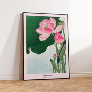 Japanese Art Print, Blooming Lotus Flowers by Ohara Koson Poster, Woodblock Art Print, Floral Print - Wall Art Poster Print - Sizes A2 A3 A4
