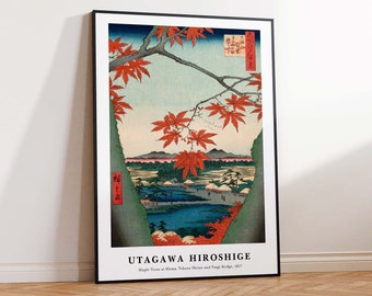 Utagawa Hiroshige Art Print, Maple Trees Print, Japanese Vintage Print, Hiroshige Japanese Art Print Wall Art Poster Print - Sizes A2 A3 A4