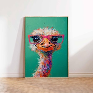 Funny Ostrich Wearing Glasses Poster, Nursery Decor, Ostrich Wall Decor, Ostrich Art Poster, Ostrich Art Print, Ostrich Poster Print
