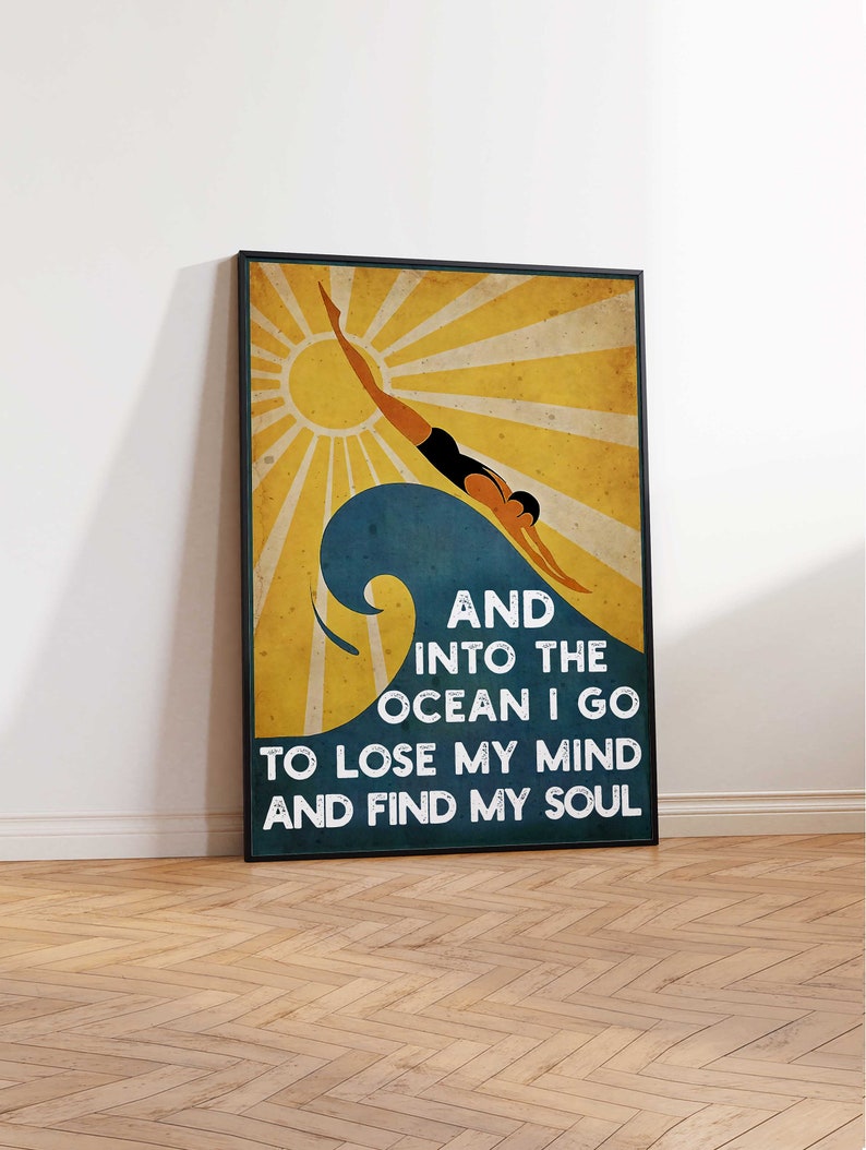 Vintage ad poster Swimming poster inspired by Gert Sellheim Art Into The Ocean I Go Gift Idea Wall Art Poster Print Sizes A2/A3/A4 image 3