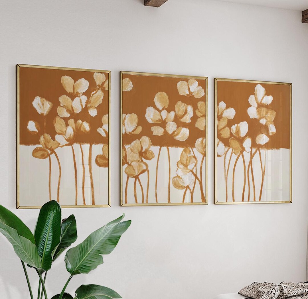 Neutral Floral Wall Art Set | Beige Botanical Poster Set of 3 ...