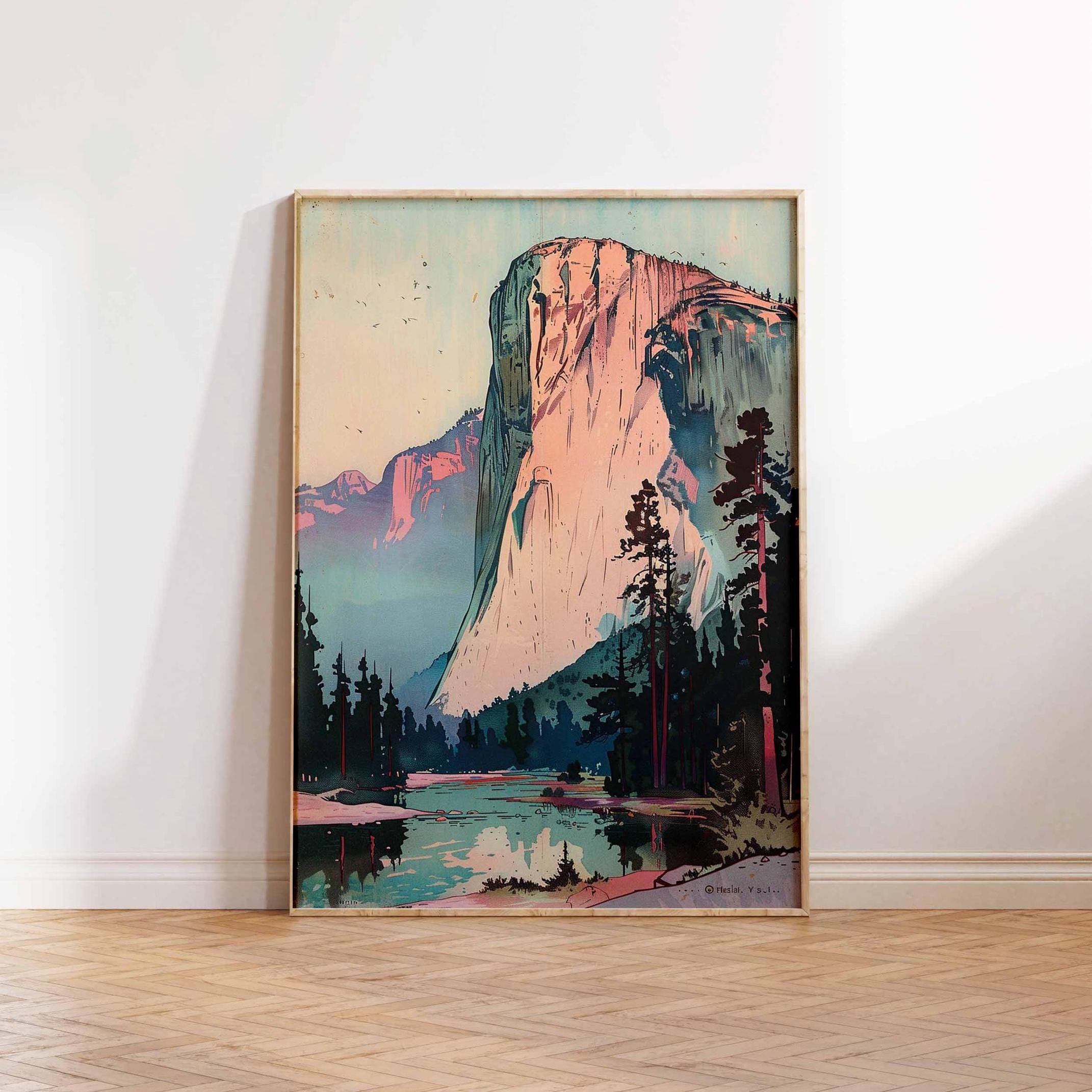Hiroshi Yoshida Style El Capitan Yosemite Shin Hanga Woodblock