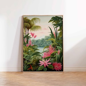 Henri Rousseau Floral Poster Boho Leaf Floral Wall Print Tropical Decor Jungle Aesthetic Tropical Decor Wall Art Poster Print Botanical Art