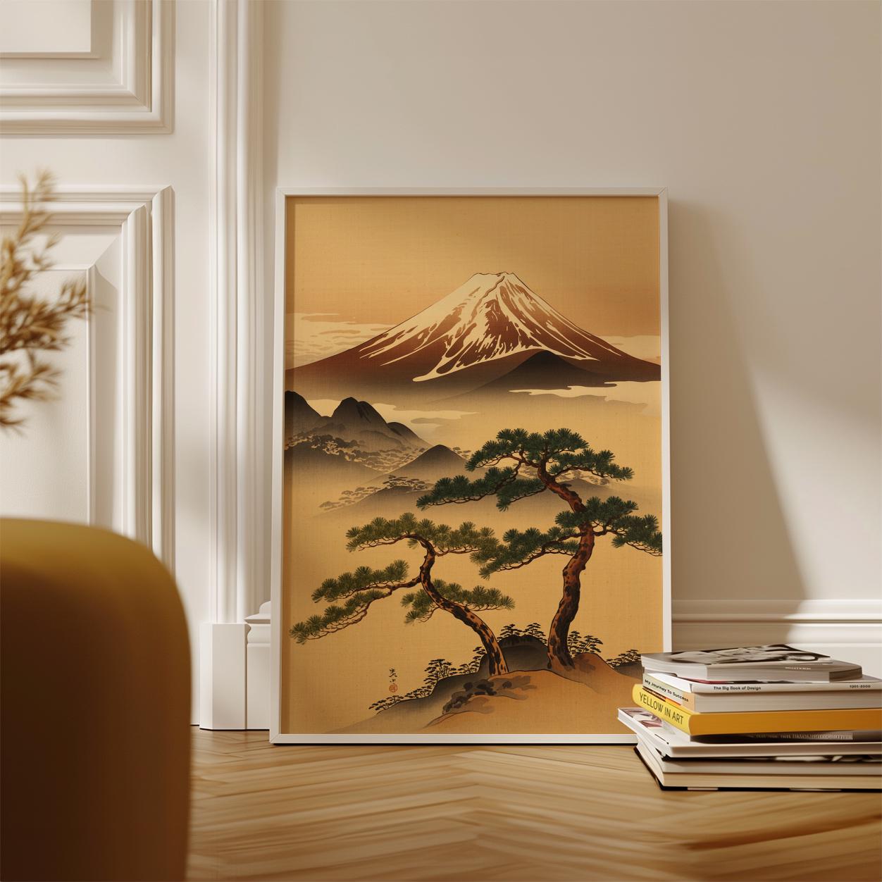 Japanese Mountain Poster, Beige Ukiyo Style Landscape Wall Art Print - Etsy