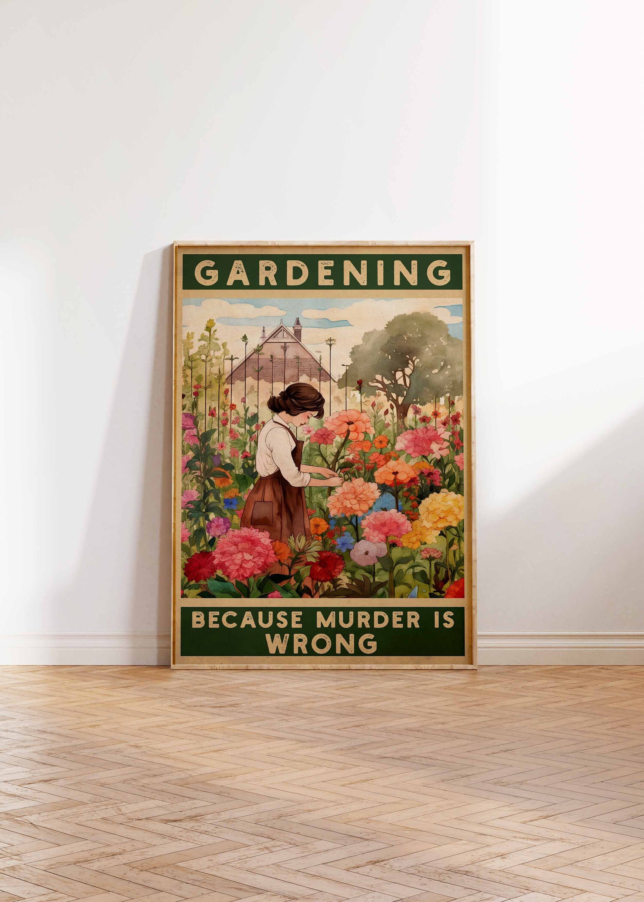 Vintage Gardening Poster Gardening Because Murder is Wrong Poster