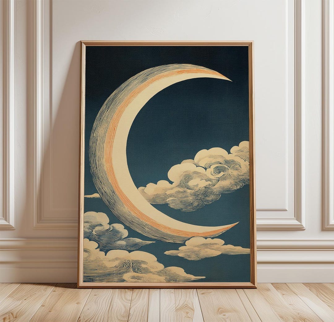Crescent Moon Poster, Celestial Night Sky Wall Art Print - Etsy
