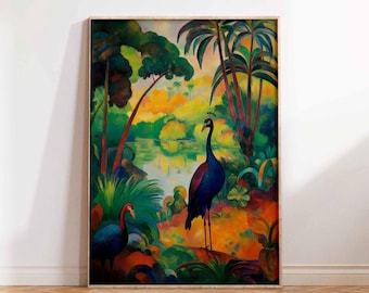 Paul Gauguin Landscape Art Print, Vintage Art Print, Birds Art Print, Peacocks, Tahitian Landscape, Gauguin style Art Wall Art Poster Print