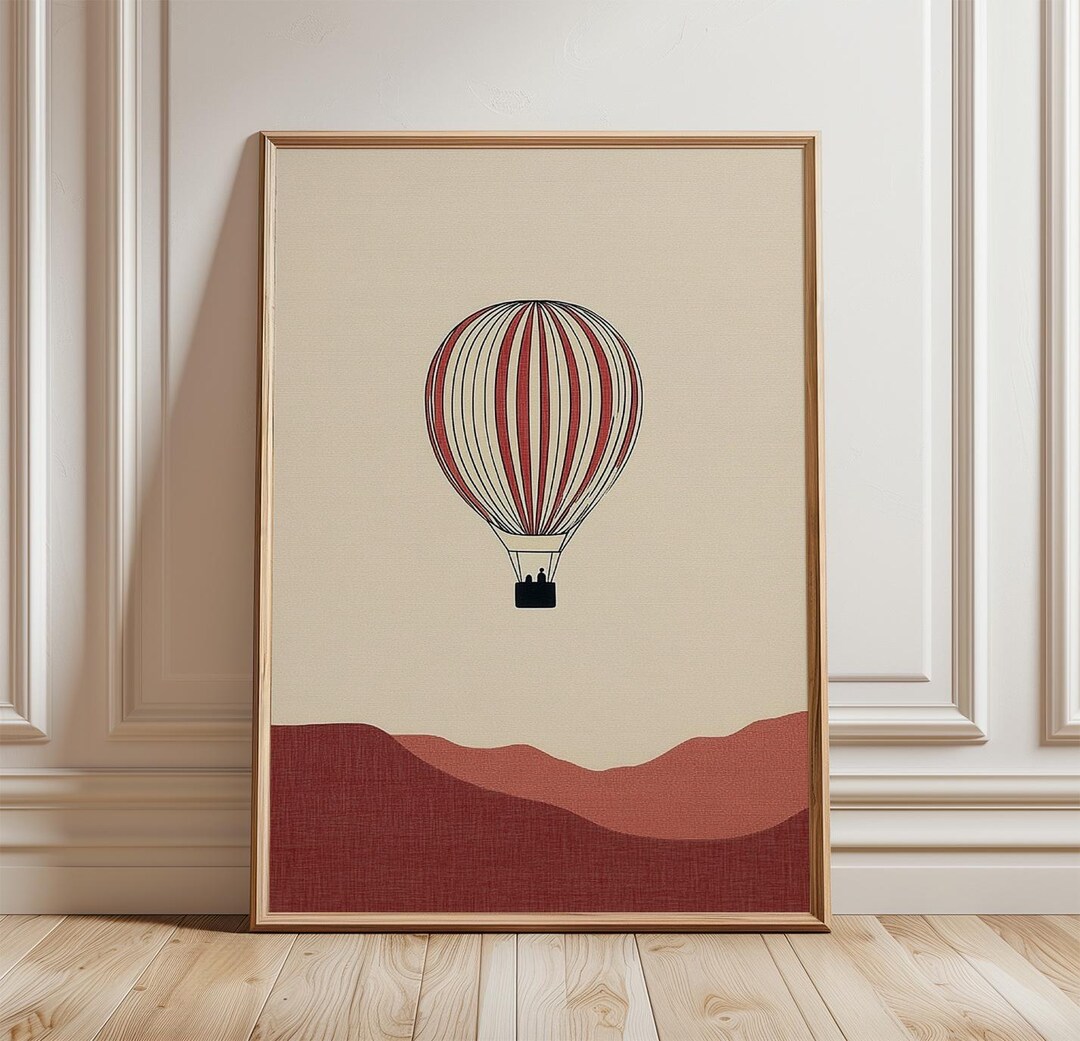 Hot Air Balloon Poster | Minimal Landscape Print | Retro Travel Wall ...