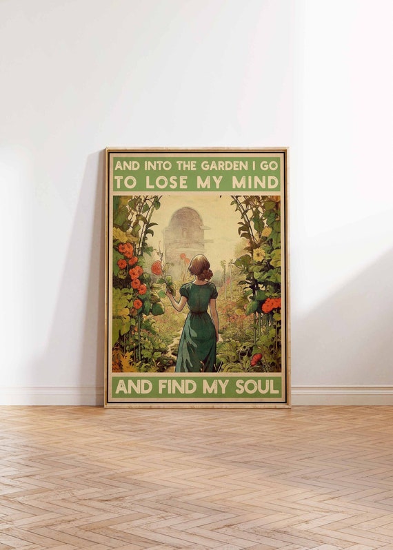 Vintage Gardening Poster Garden Poster Into the Garden I Go to