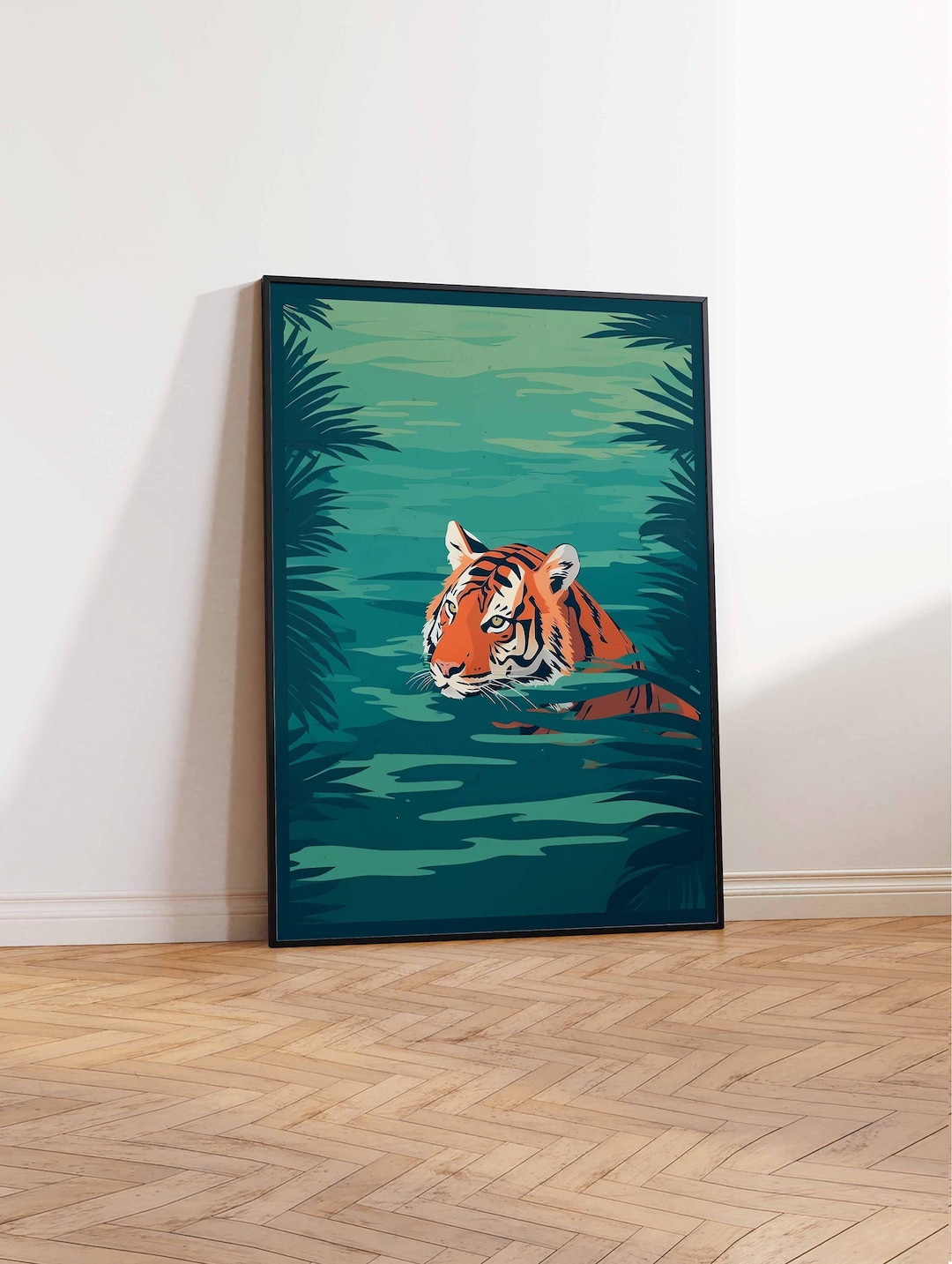 Tropical Jungle Tiger Art Print, Exotic Tiger Poster, Tiger Art Print
