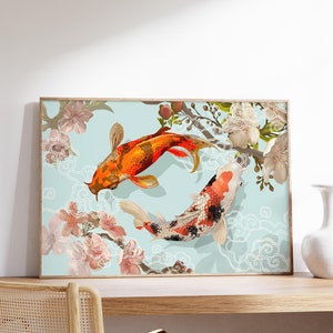 Koi Japanese Fish Print, Japanese Art Print, Modern Art, Koi Fish Print, Wall Art Decor - Wall Art Poster Print - Sizes A2/A3/A4