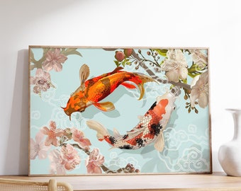 Koi Japanese Fish Print, Japanese Art Print, Modern Art, Koi Fish Print, Wall Art Decor - Wall Art Poster Print - Sizes A2/A3/A4