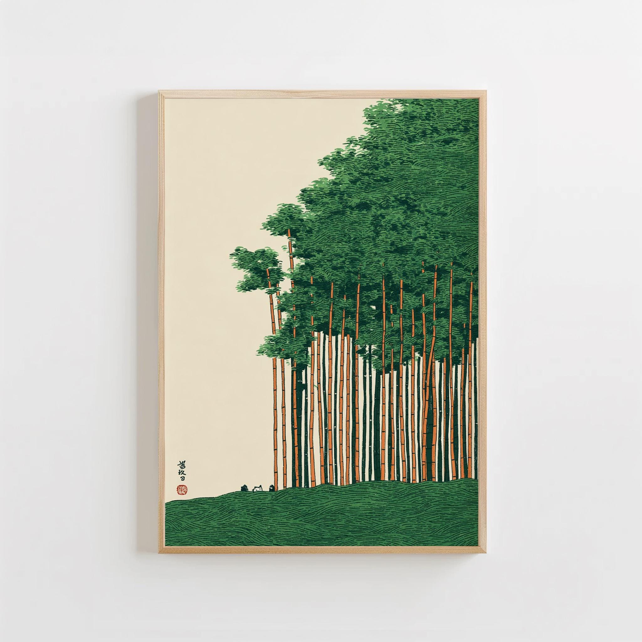 Bamboo Tree Poster | Japanese Woodblock Style | Green Forest Landscape ...