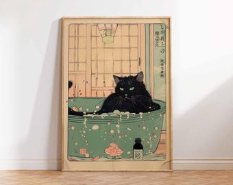 Vintage Japanese Print Vintage Cat Art Print Japanese Cat Art Poster Japanese Art Print Japanese Cat Wall Art Poster Print Sizes A2/A3/A4