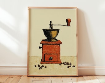 Vintage Coffee Grinder Poster | Rustic Kitchen Wall Art | Minimalist Manual Burr Mill Paper Print