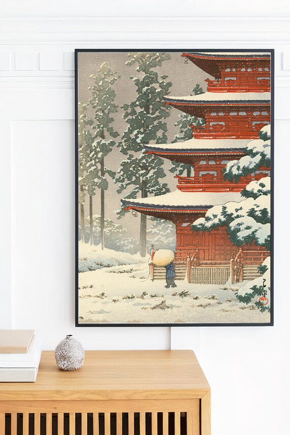 Kawase Hasui Print, Woodblock Print, Saishoin Temple in Snow