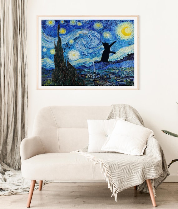 Van Gogh Print, Van Gogh Art Print, Starry Night and a Cat Print, Modern Art Print, Van Gogh Art,  Wall Art Poster Print - Sizes A2 A3 A4