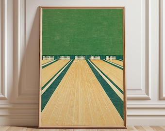 Green Bowling Alley Poster | Retro Sports Art | Mid Century Interior Wall