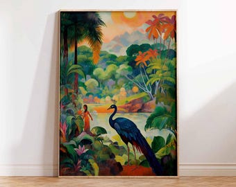 Paul Gauguin Landscape Art Print, Vintage Art Print, Birds Art Print, Peacocks, Tahitian Landscape, Gauguin style Art Wall Art Poster Print