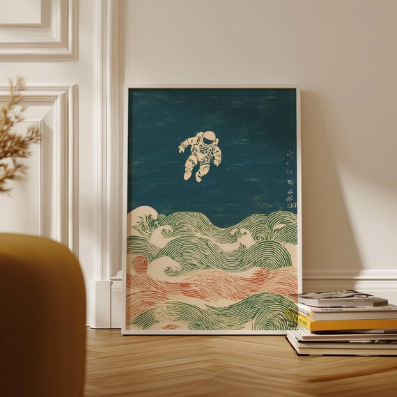 Vintage Japanese Astronaut Poster | Surreal Space Traveler Wall