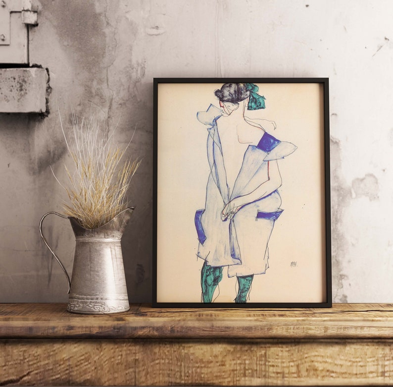 Back View of a Girl in Blue Skirt, Egon Schiele Poster, Egon Schiele Art Print, Schiele Print, Schiele Wall Art Poster Print Sizes A2/A3/A4 image 2