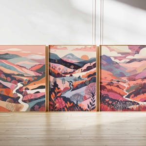 Landscape Illustrations Set of 3 Abstract Prints Brecon Beacons Poster Wales Art Welsh Print Brecon Beacons Wall Art Landscape Home Decor