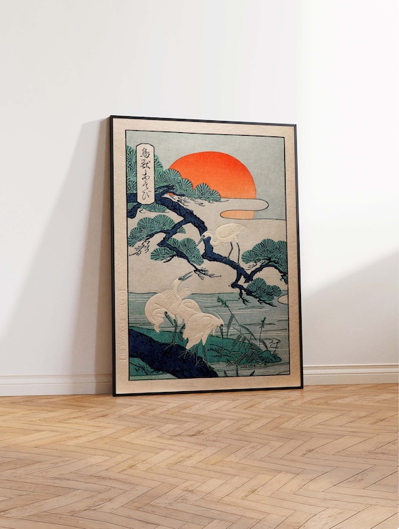 Cranes at Sunrise Print, Japanese Art Print, Japanese Print