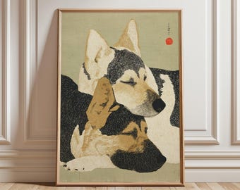 Beige German Shepherd Poster | Vintage Dog | Japanese Style Animal Wall