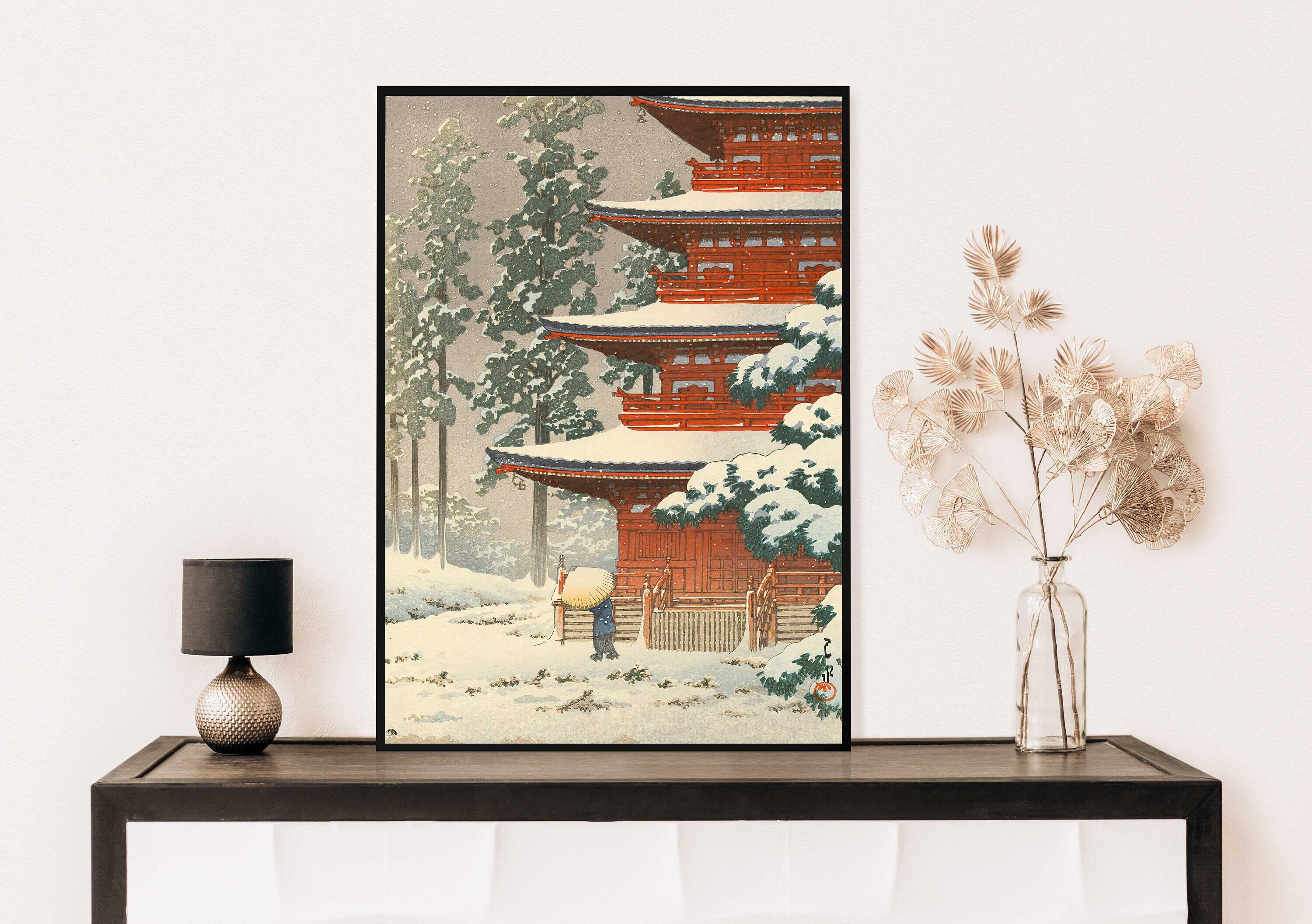 Kawase Hasui Print, Woodblock Print, Saishoin Temple in Snow