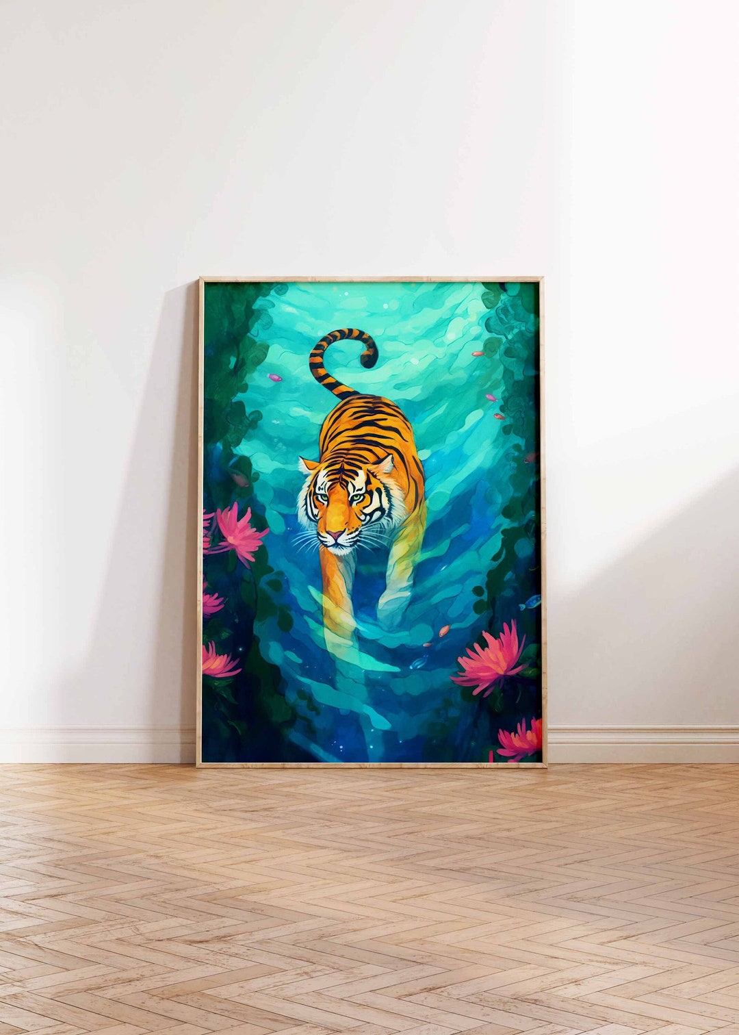 Tropical Jungle Tiger Art Print, Exotic Tiger Poster, Tiger Art Print