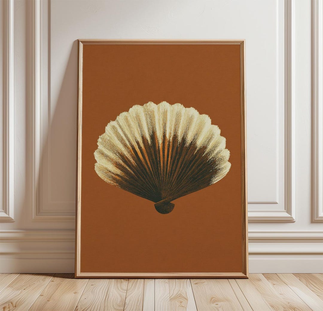 Abstract Shell Posters Shell Fan Poster | Minimal Coastal Wall Art | Vintage Nature ...