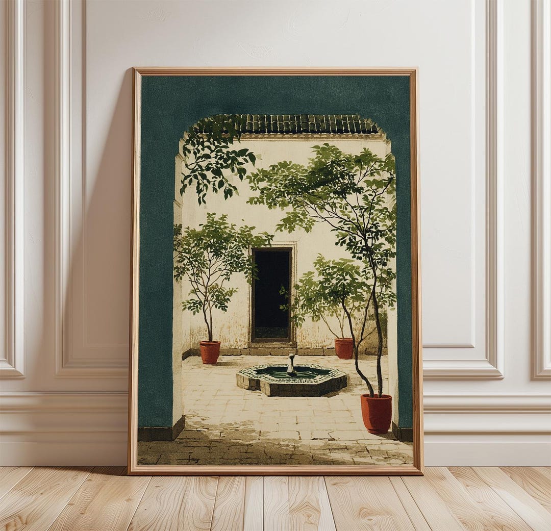 Moroccan Courtyard Poster, Mediterranean Archway Wall Art Print - Etsy