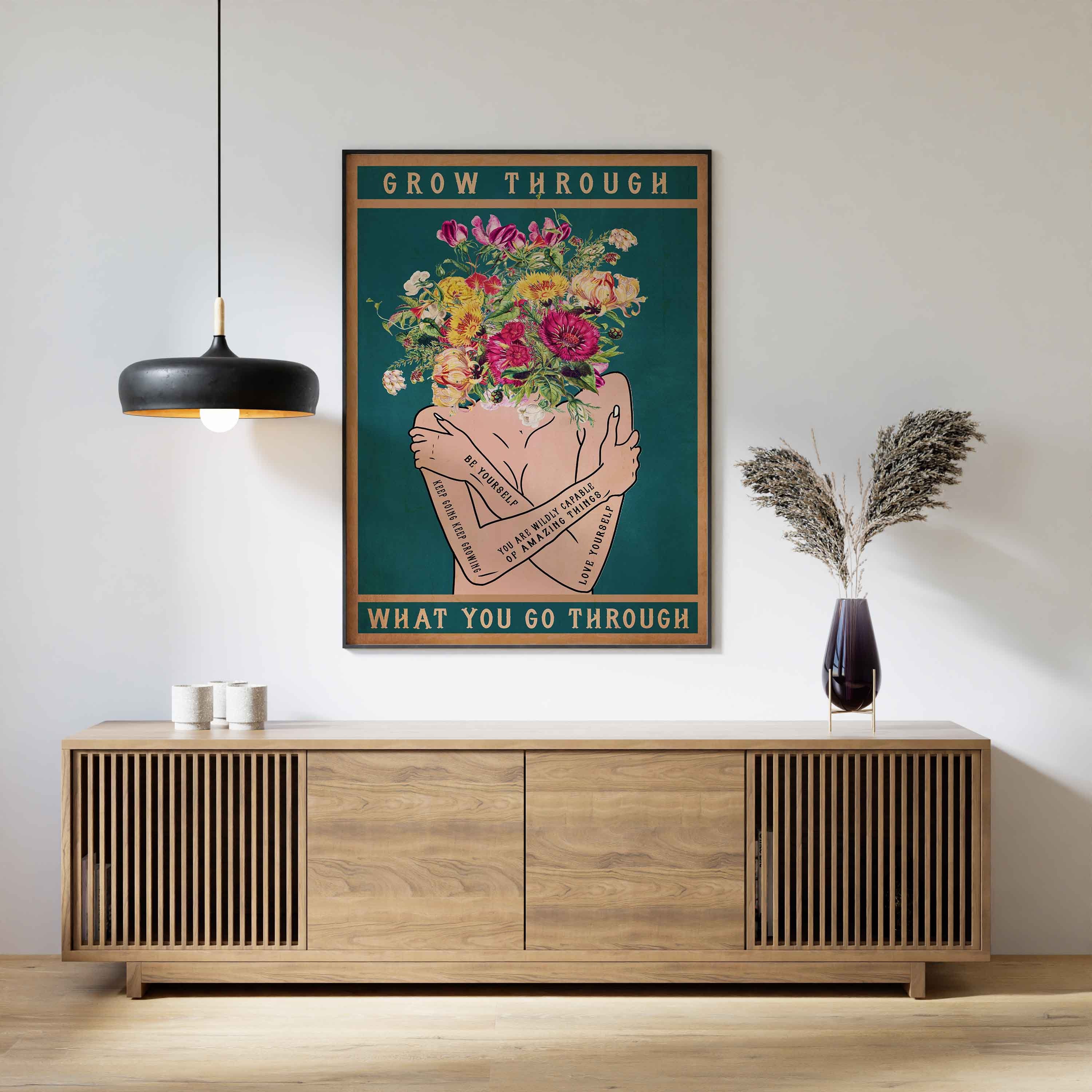 Grow Through What You Go Through Poster Be Kind Art Print Vintage Foral ...
